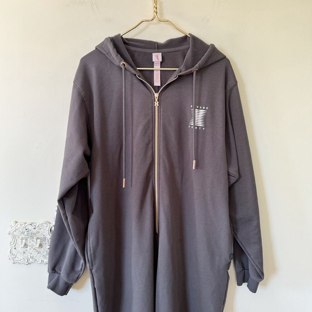 Savage X Fenty Gray Forever Showgirl Hooded One piece Jumpsuit Lounge Pajamas L - Picture 7 of 13